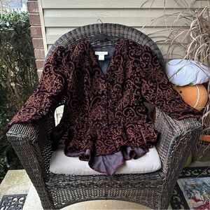 Scott McClintock Black Copper Velvet Brocade Hi Low Peplum Jacket 14